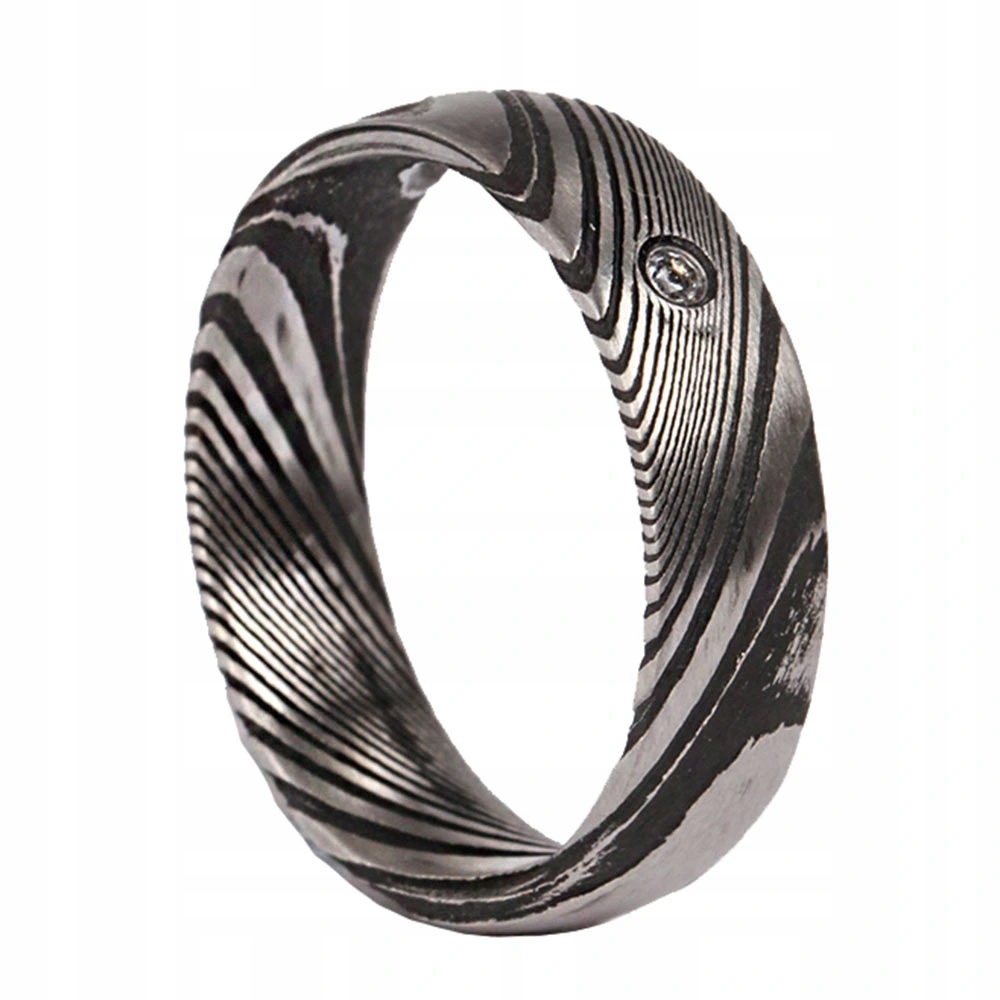 Damaškový prsten Mhiotal 6 mm Silver/Black Brushed se zirkonem TM-RI0004-73