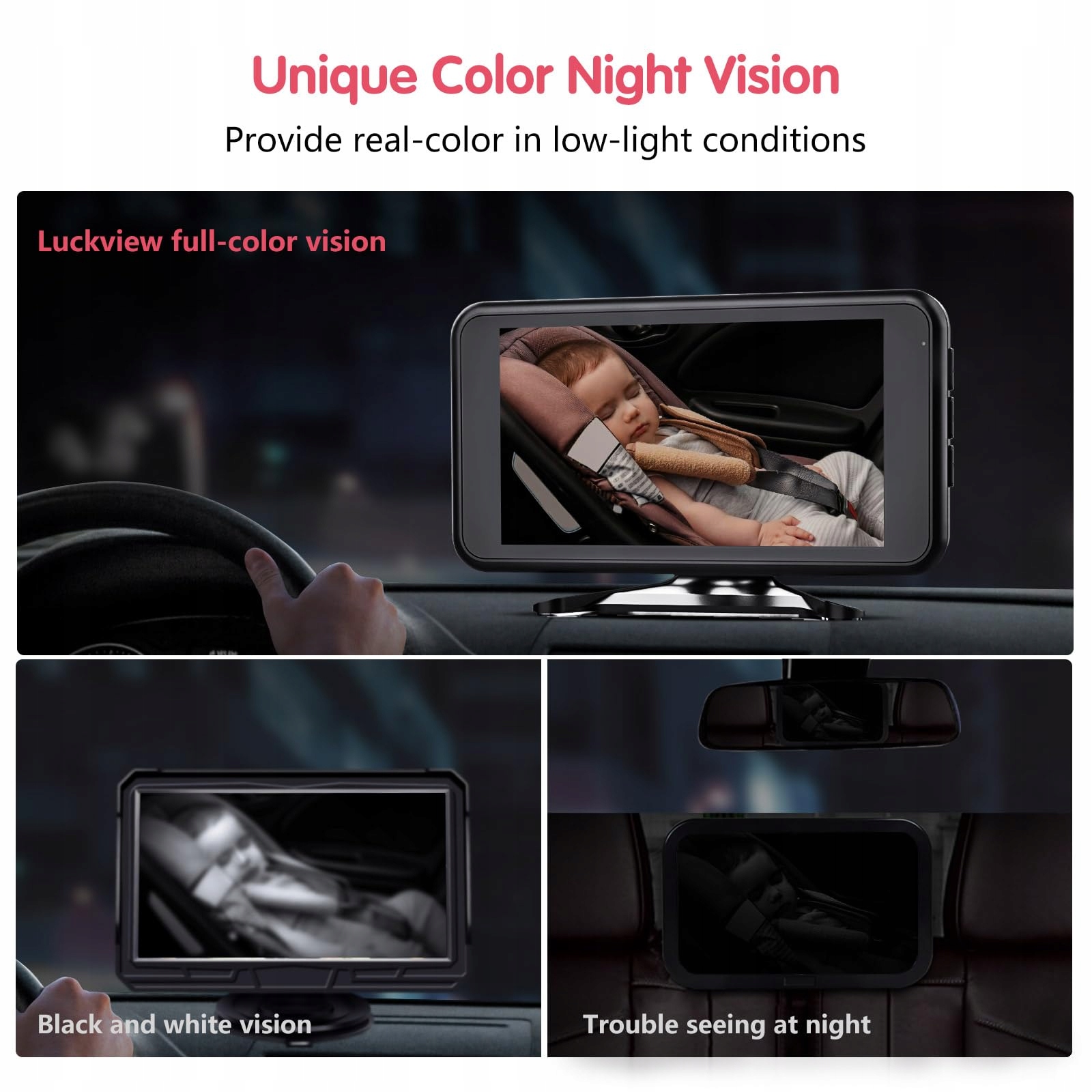 LUCKVIEW Kamera Samochodowa Dla Dzieci 1080P 360° Nocna Wizja 5.2 Cala — miniatura 3