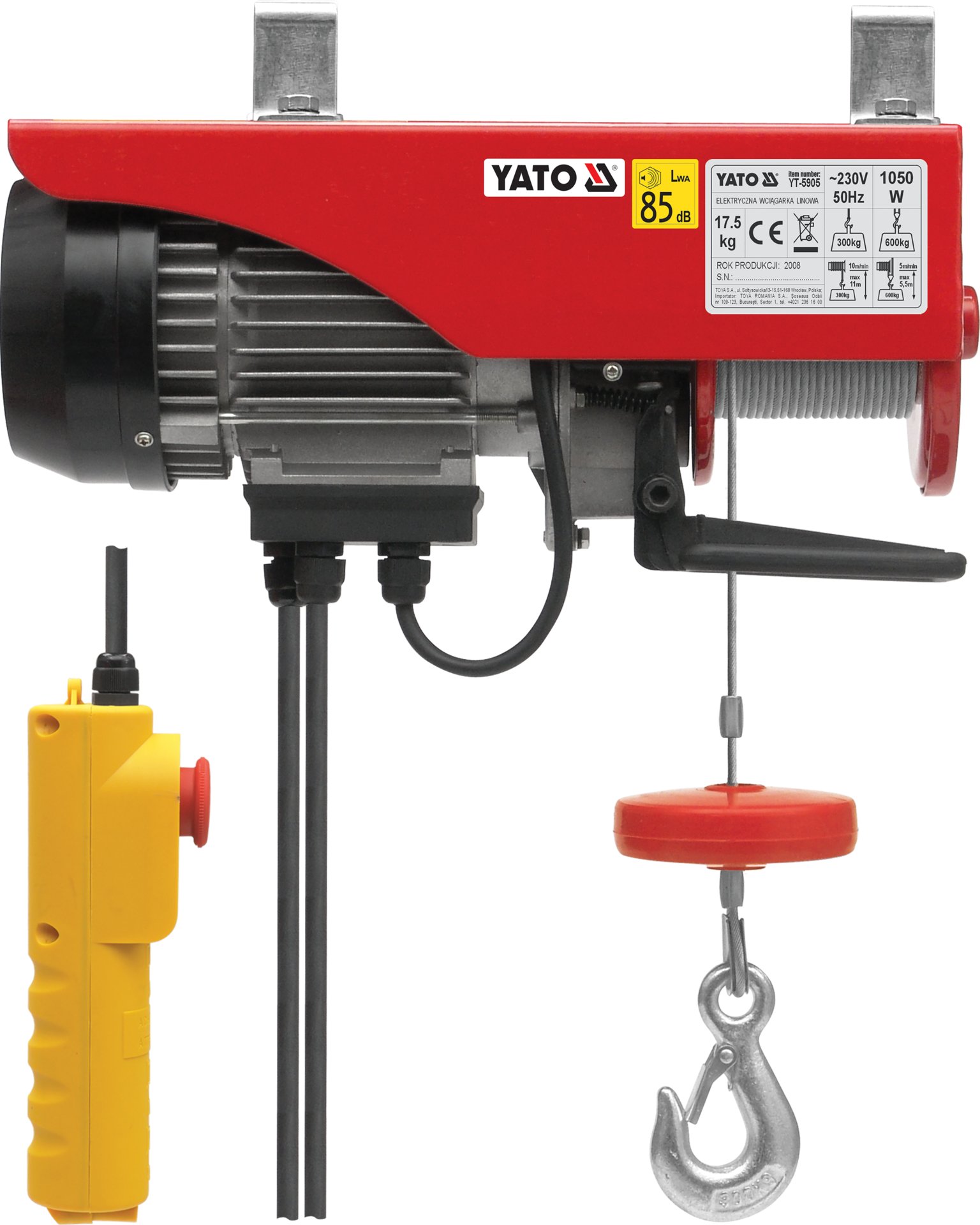 Elektrický Lanový Kladkostroj 1050 W 300/600 Kg Yato YT-5905