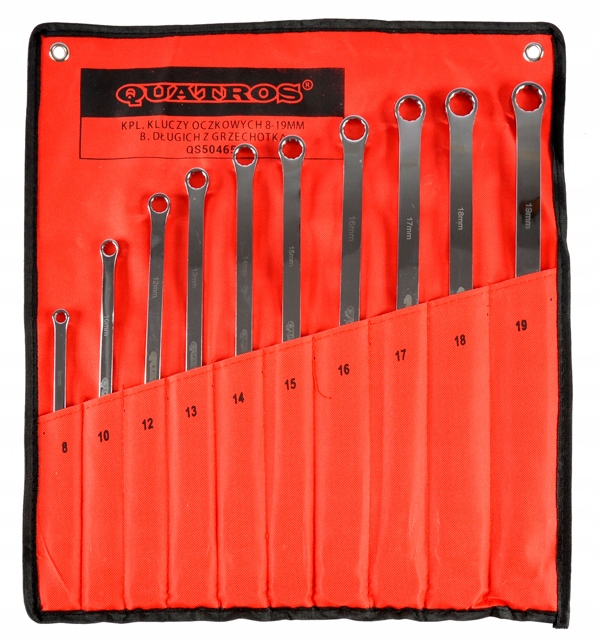 KLUCZE OCZKOWE Z GRZECHOTKĄ 8-19mm 10EL DŁUGIE Marka Quatros