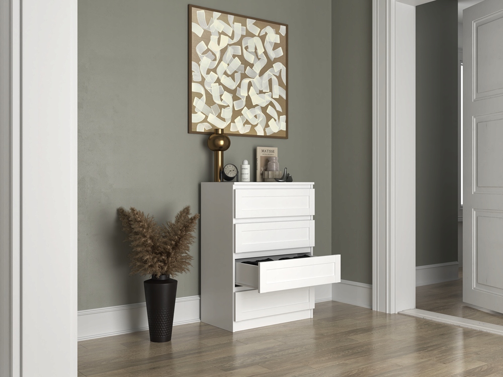 NOWOŚĆ KOMODA 70 BIEL RAMKI REGAŁ SŁUPEK MDF+HDF Szerokość mebla 70 cm