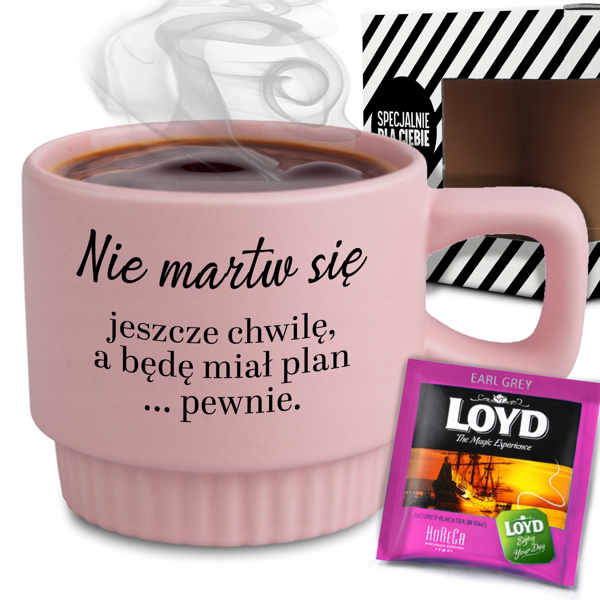 Hrnček Ryhovaný Set Krabička Čaj Ružová Nebojte Sa, Budem Mať Plán