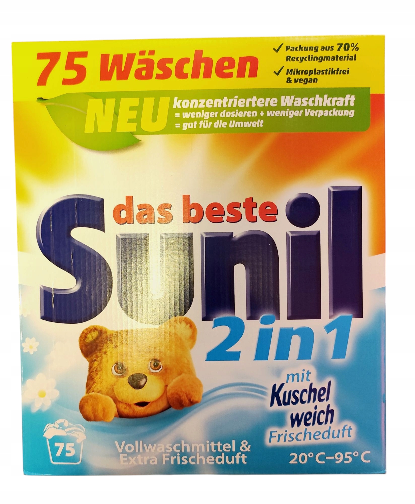 Levně Sunil 2v1 Vollwaschmittel prášek na praní 75 Praní 3,75 kg