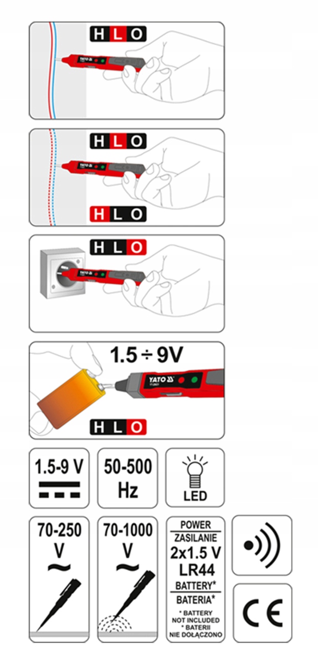 PRÓBNIK NAPIĘCIA SAMOCHODOWY 70-250V 140MM FAZER Kod producenta YT-28631