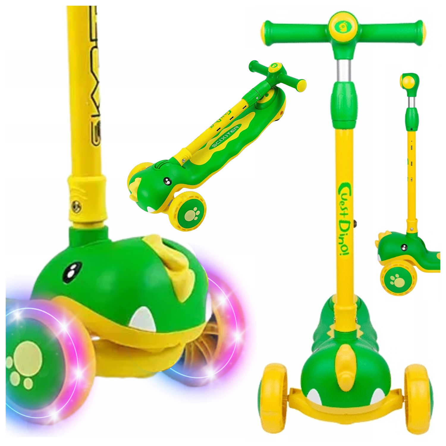 Hulajnoga Trójkołowa Dla Dzieci Balansowa Led Muzyka Regulowana Dinozaur