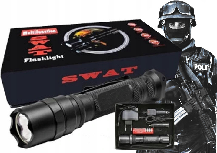 LATARKA LED SWAT AKU 18650 2 x ŁADOWARKA ZOOM Zasilanie akumulatorowe