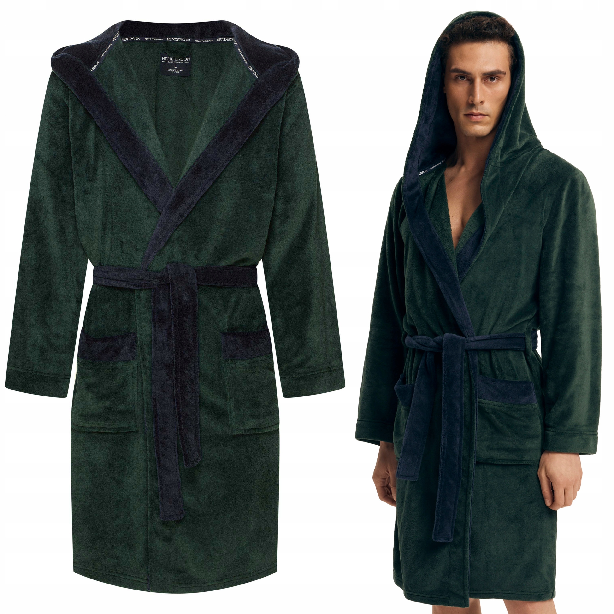 Pánský Župan Henderson Elegantní dlouhý, vázaný v pase s kapucí XL