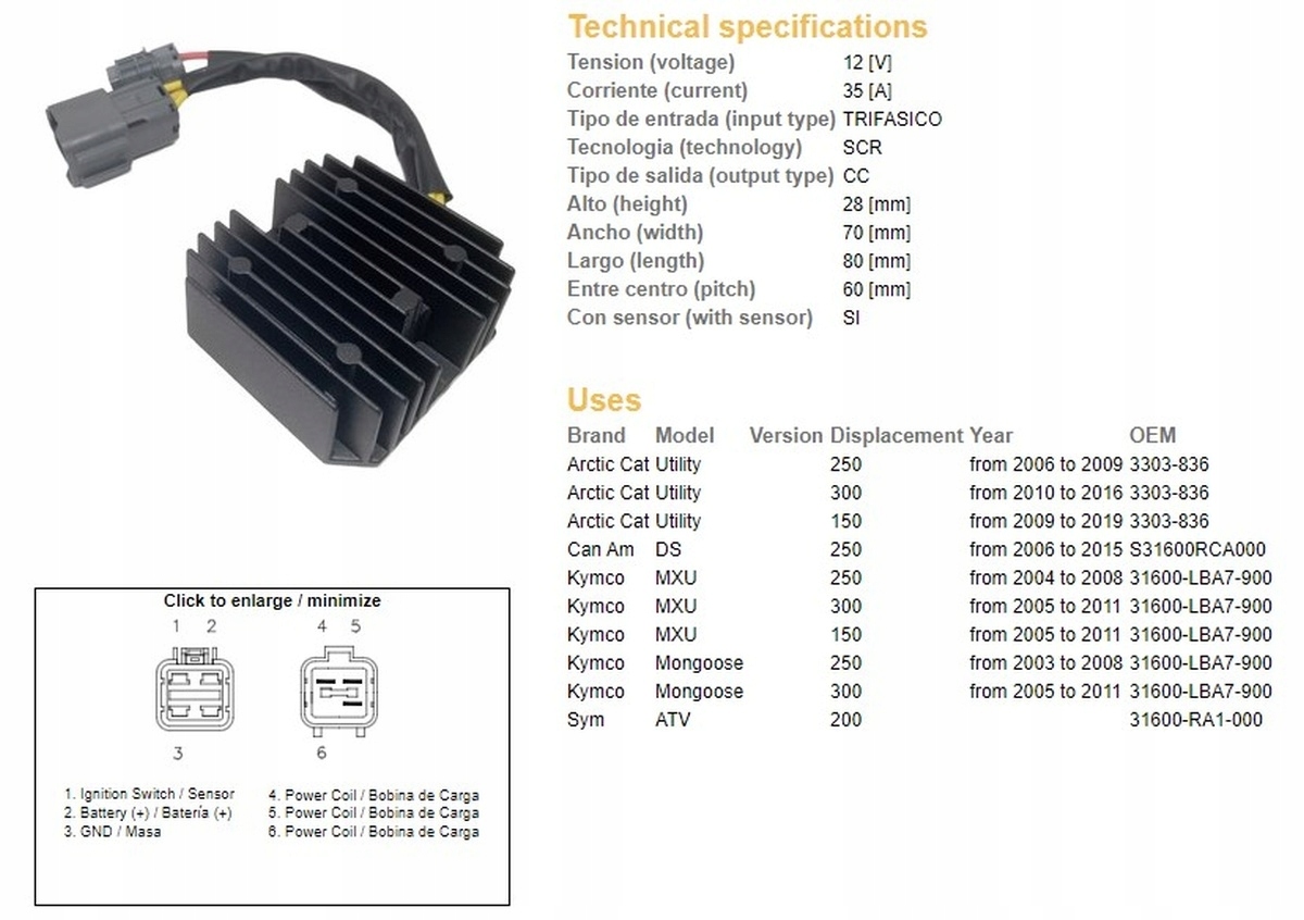 Regulátor Napätia Kymco Mxu 150/250/300 '04-'11 Can Am Ds 250 '06-'15