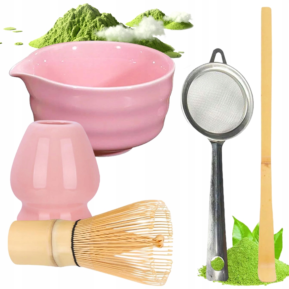 Levně Set Na Čaj Matcha Miska Keramická Šlehací Metla Bambus Lžíce Sítko