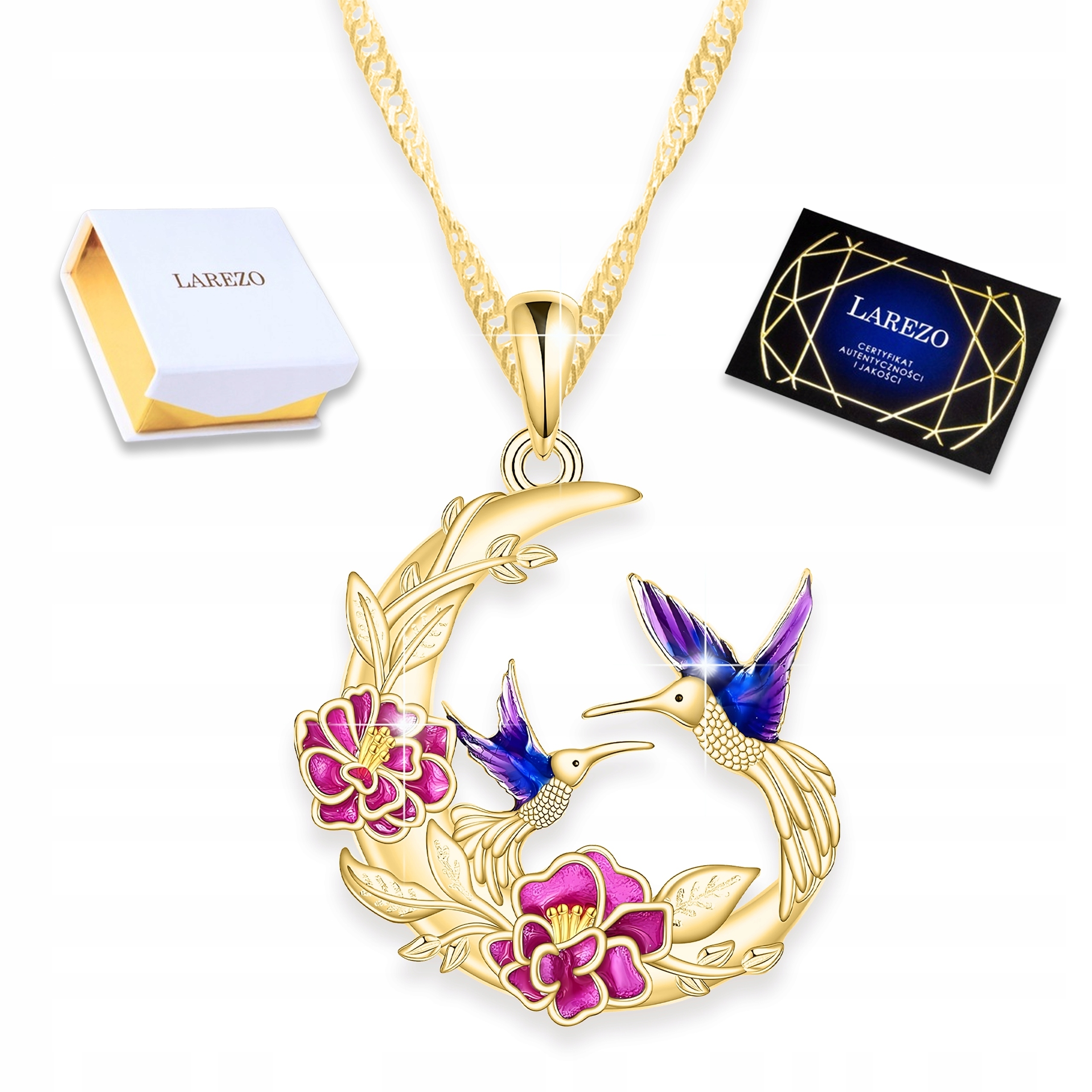 Zlatý náhrdelník Půlměsíc Ptáci Květina Vlaštovky Stříbro 925