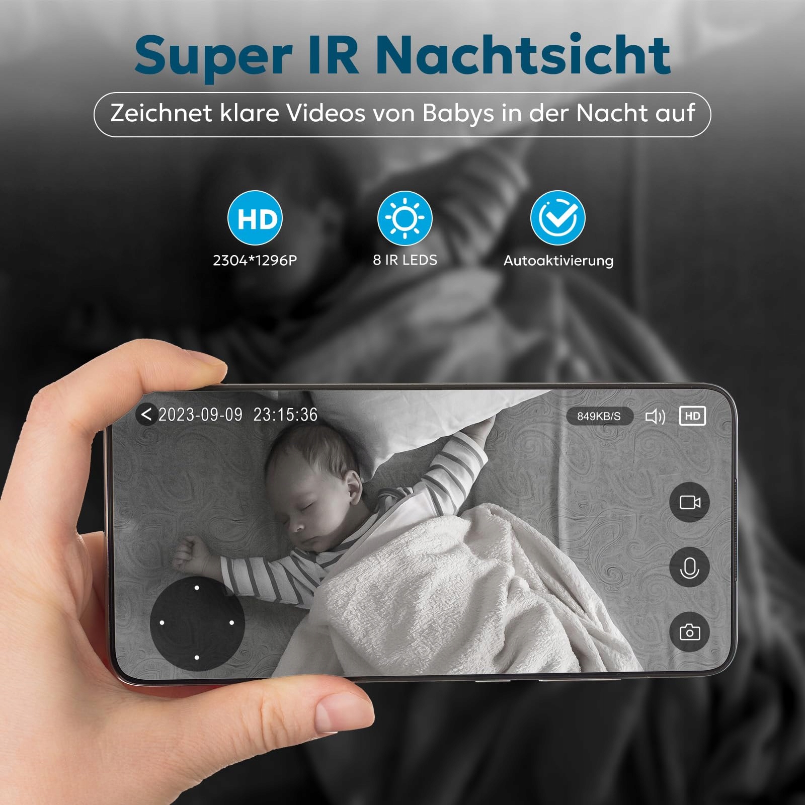 LITTLE ELF Kamera Wewnętrzna 2K Babyfon 360° WiFi Audio Nocna Alexa — miniatura 6