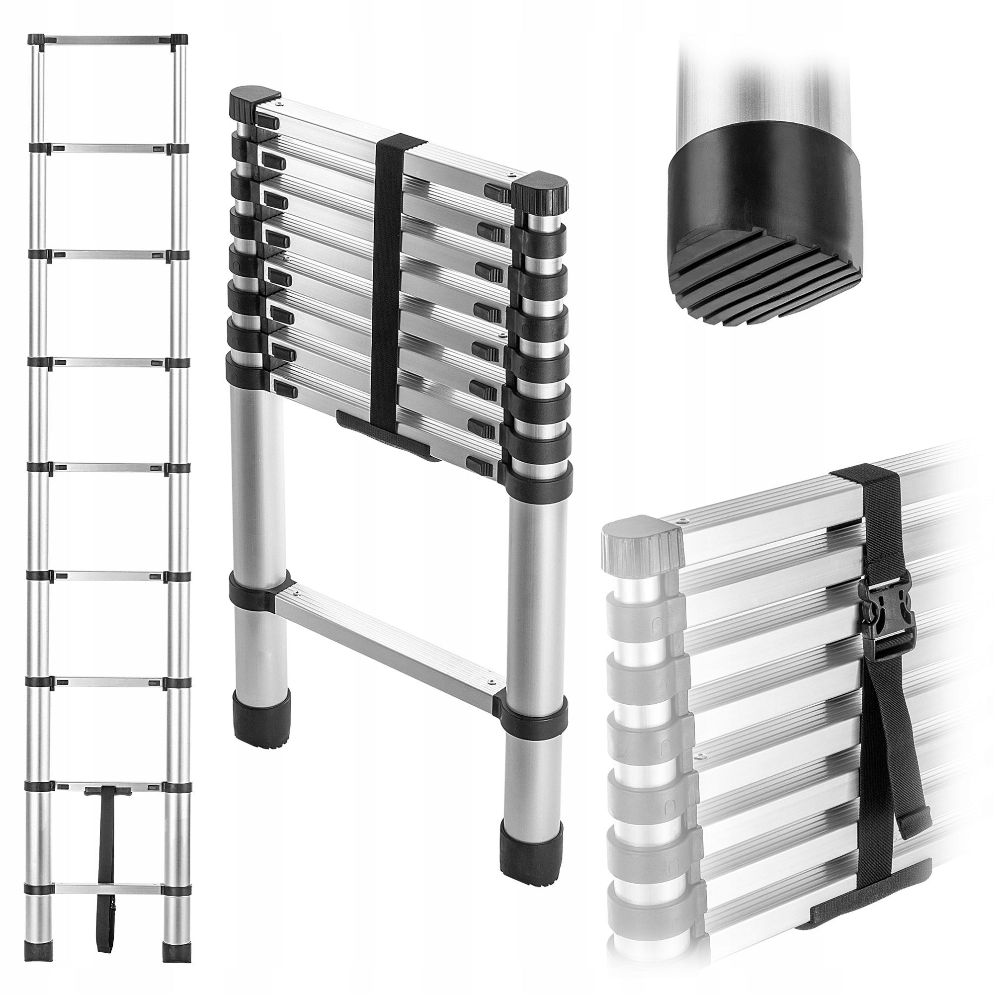 Domáca Hliníková Teleskopická Výsuvná Rebríková Tyč, Skladacia, 9-STUPŇOVÁ, 125 Kg