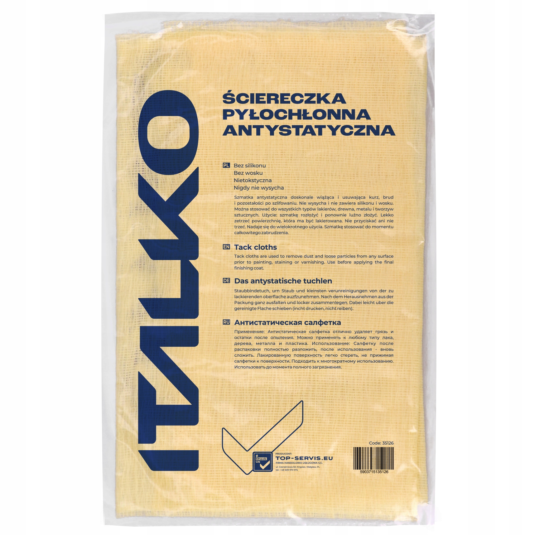 ŚCIERKA ŚCIERECZKA ANTYSTATYCZNA PYŁOCHŁONNA 5szt Producent Italko