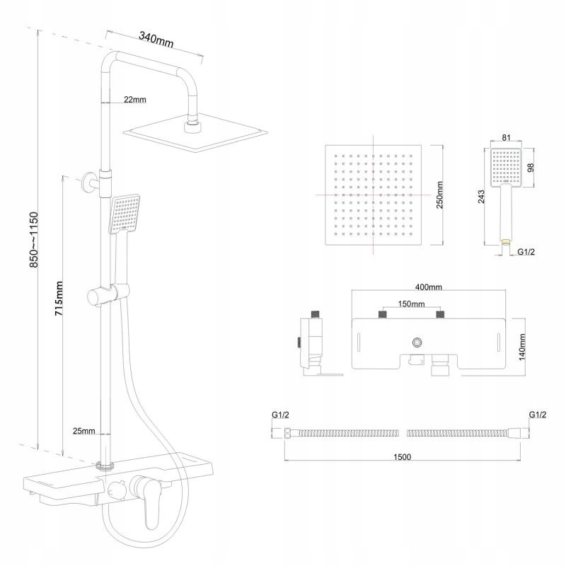 BATERIA PRYSZNICOWA Z DESZCZOWNICĄ CHROM STYOWA Kod producenta BP.OSLO-25-CHR_BU.ASTAT-CHR