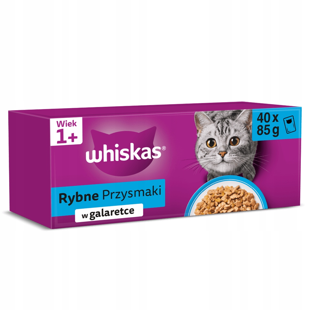 Levně Whiskas Rybí pochoutky 40x85 G 4 příchutě V želé Mokré Krmivo Pro Kočky
