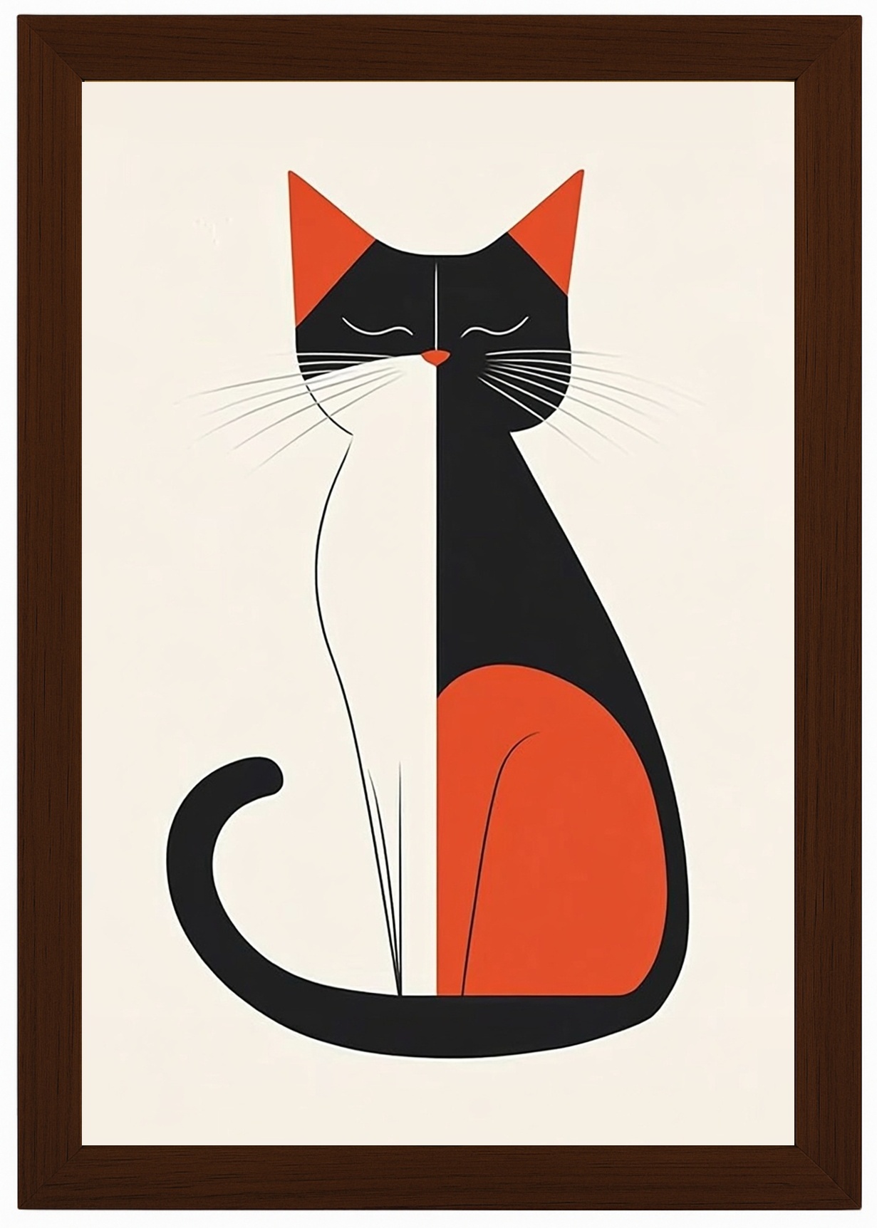 Rámeček Dřevěná Grafika Plakát Kočka, Kresba, Vintage, Retro, 40x60