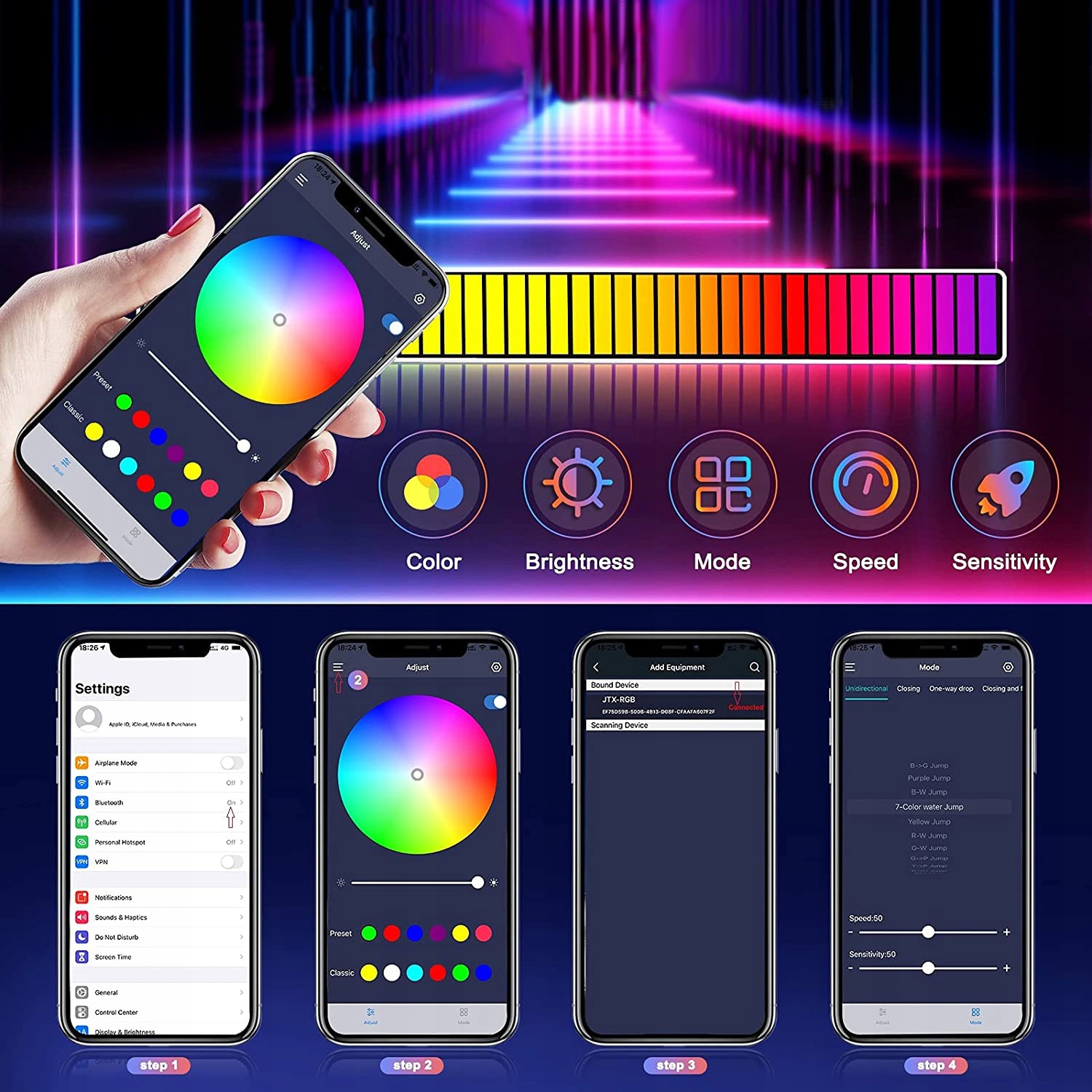 TAŚMA LED ŚWIATŁO RGB SENSORYCZNE RYTMICZNE 3D Marka inna