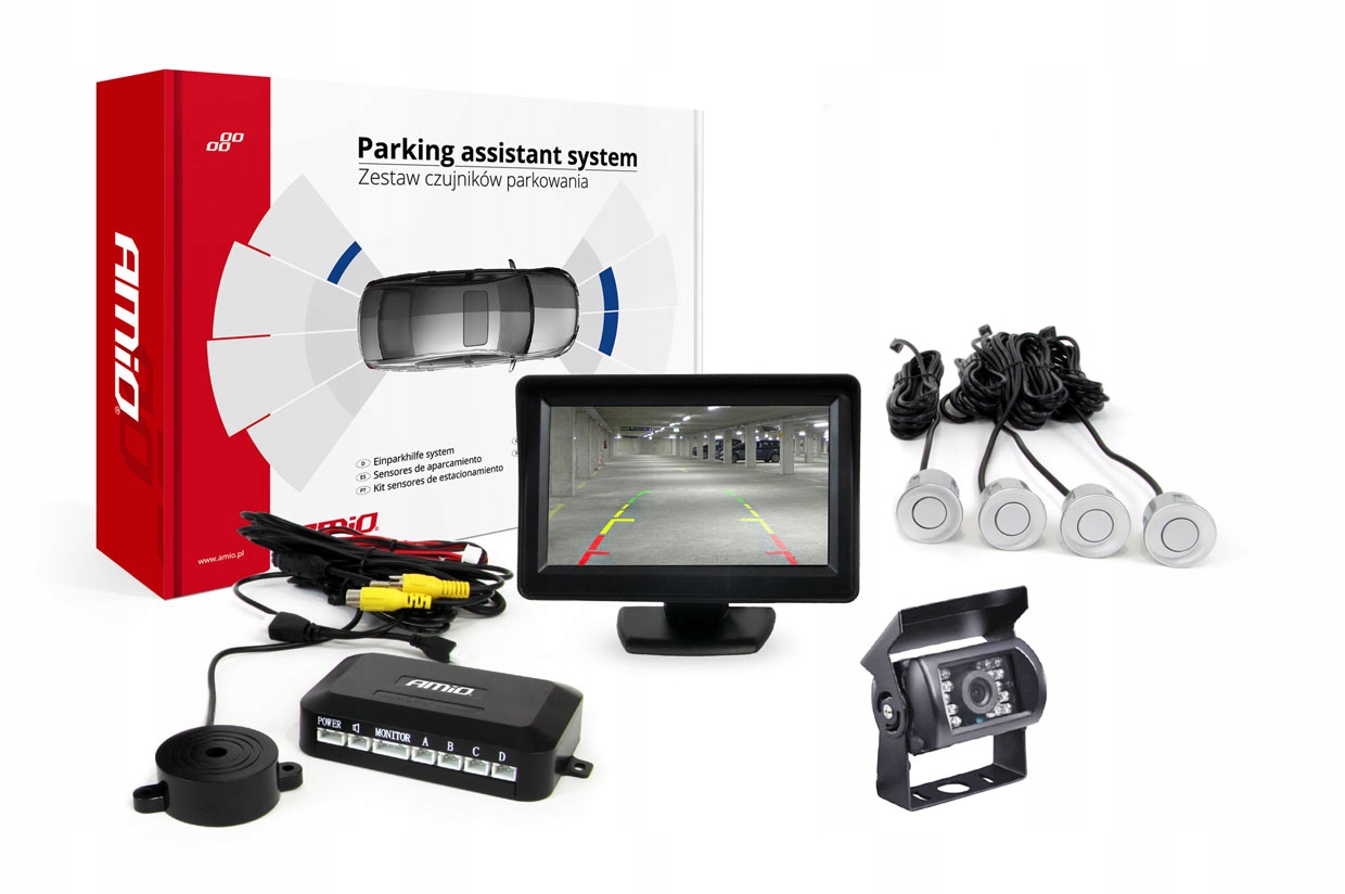 Parkovacie senzory do auta 4x strieborná Hd kamera 4,3'' TFT01 HD-501-IR