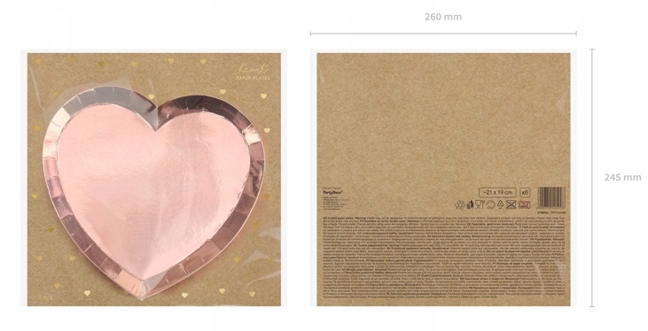 TALERZYKI PAPIEROWE SERCE RÓŻOWE ZŁOTO 21 CM 6 SZT Motyw Brak