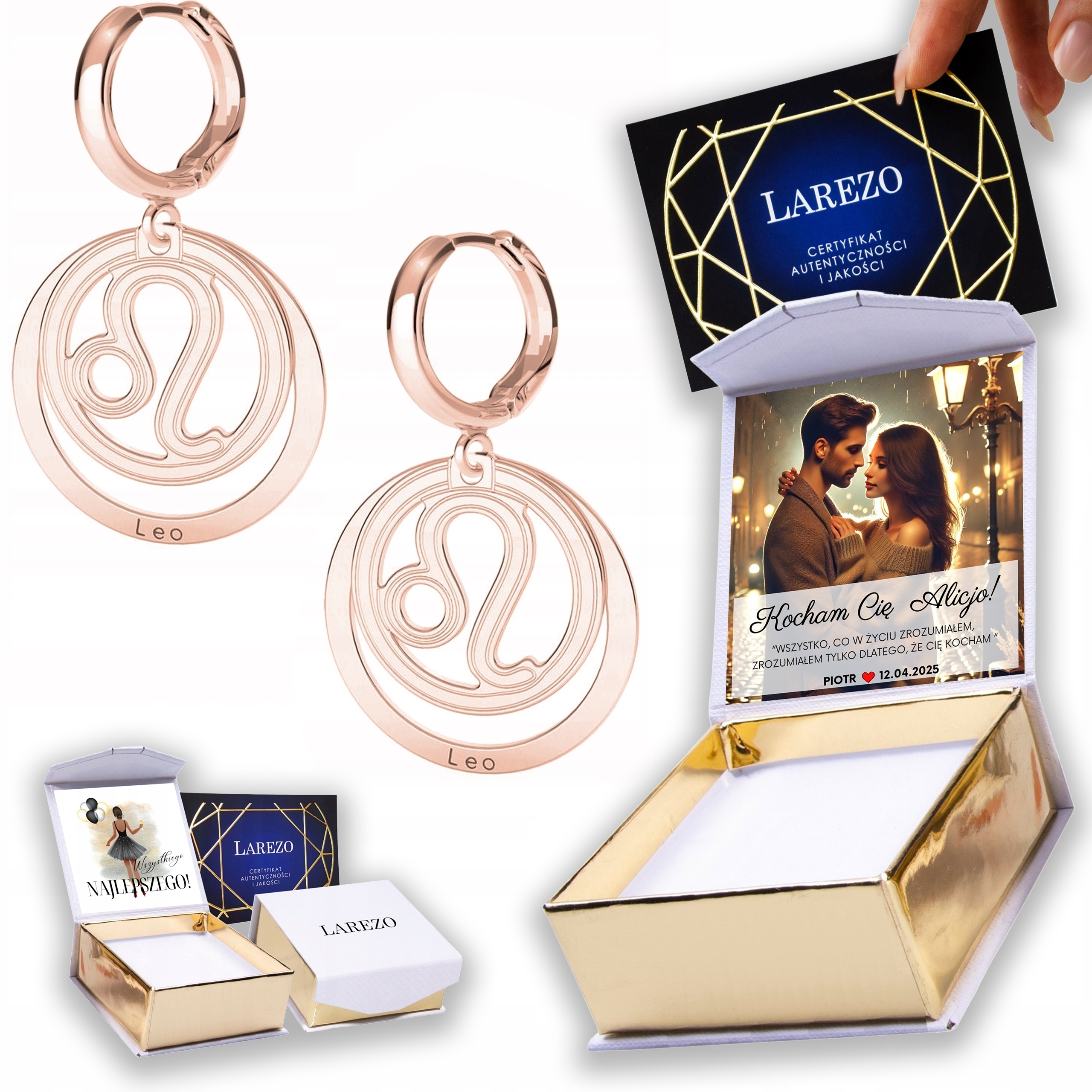 Náušnice Pozlacené 925 Znamení zvěrokruhu Lev se znamením lva Leo Potisk