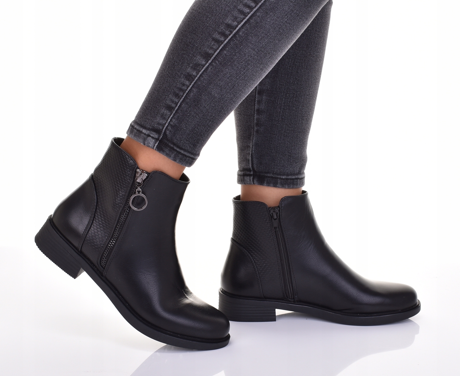 BOTKI DAMSKIE SKÓRZANE PŁASKI OBCAS ZAMEK MODNE WYGODNE Oryginalne opakowanie producenta pudełko