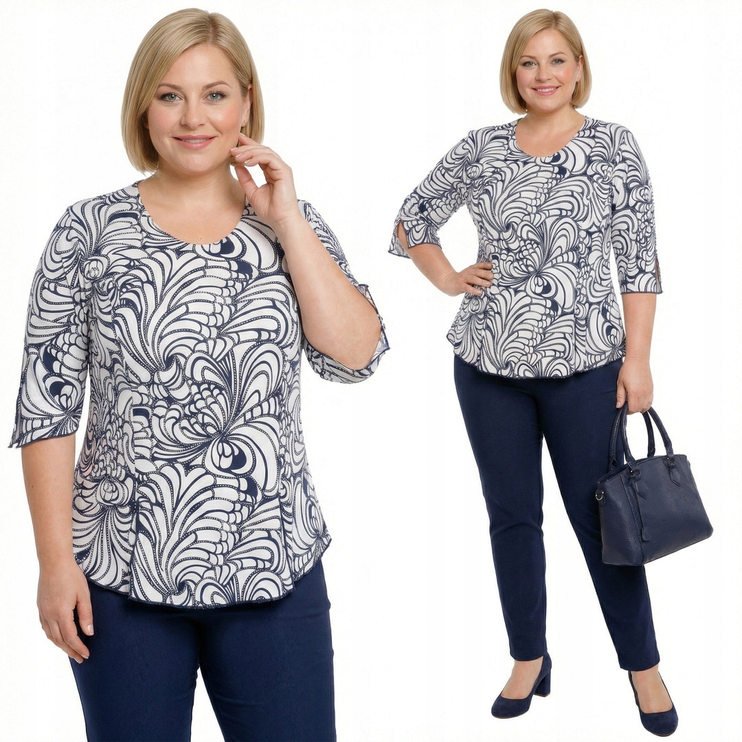 Bílá halenka s modrým vzorem plus size velikost 60/62