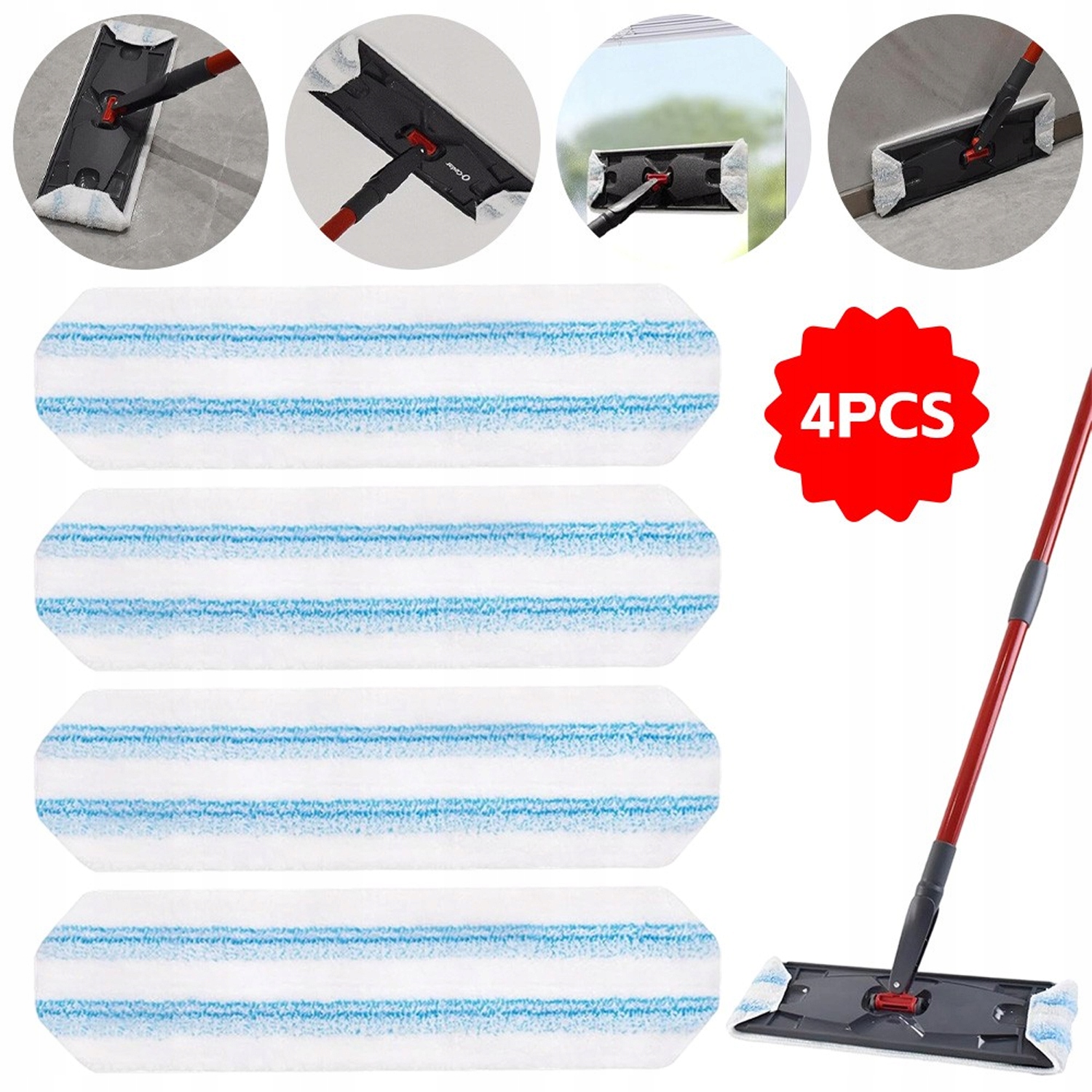 Levně Mikrovlákno Na Všechny Podlahy Dřevo Terakota Pro Plochý Mop 4 Ks