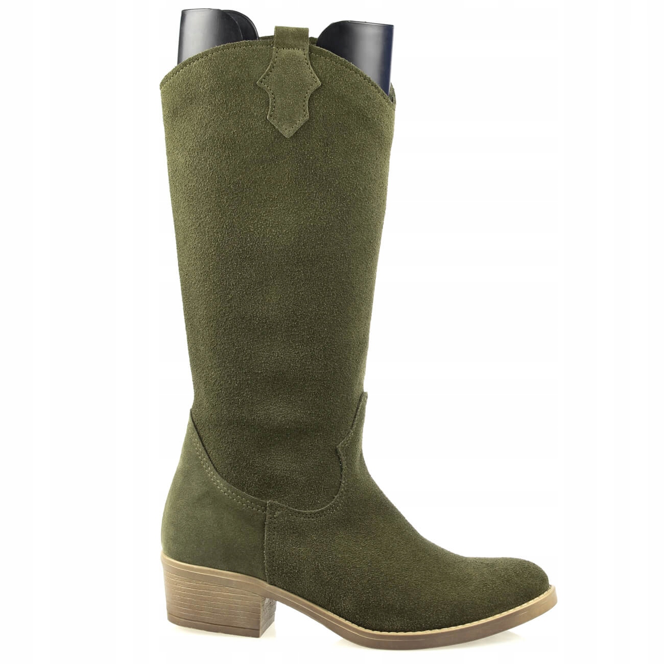 Damskie kozaki skórzane kowbojki Oliwkowe 41