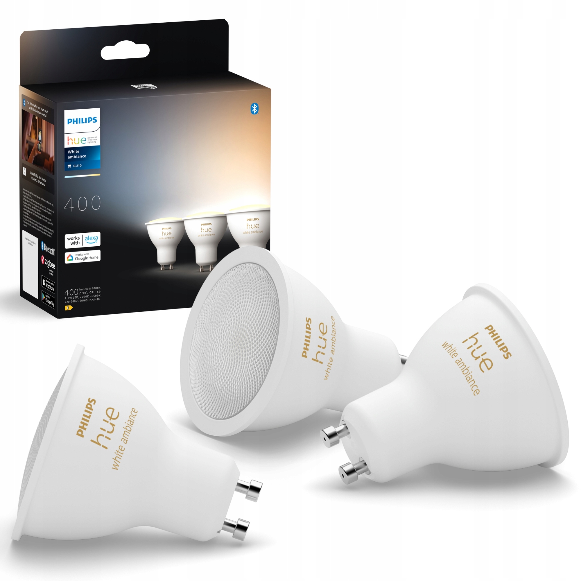 Smart Led žárovka Philips Hue White Ambiance GU10 Bluetooth 400 lm 3 kusy
