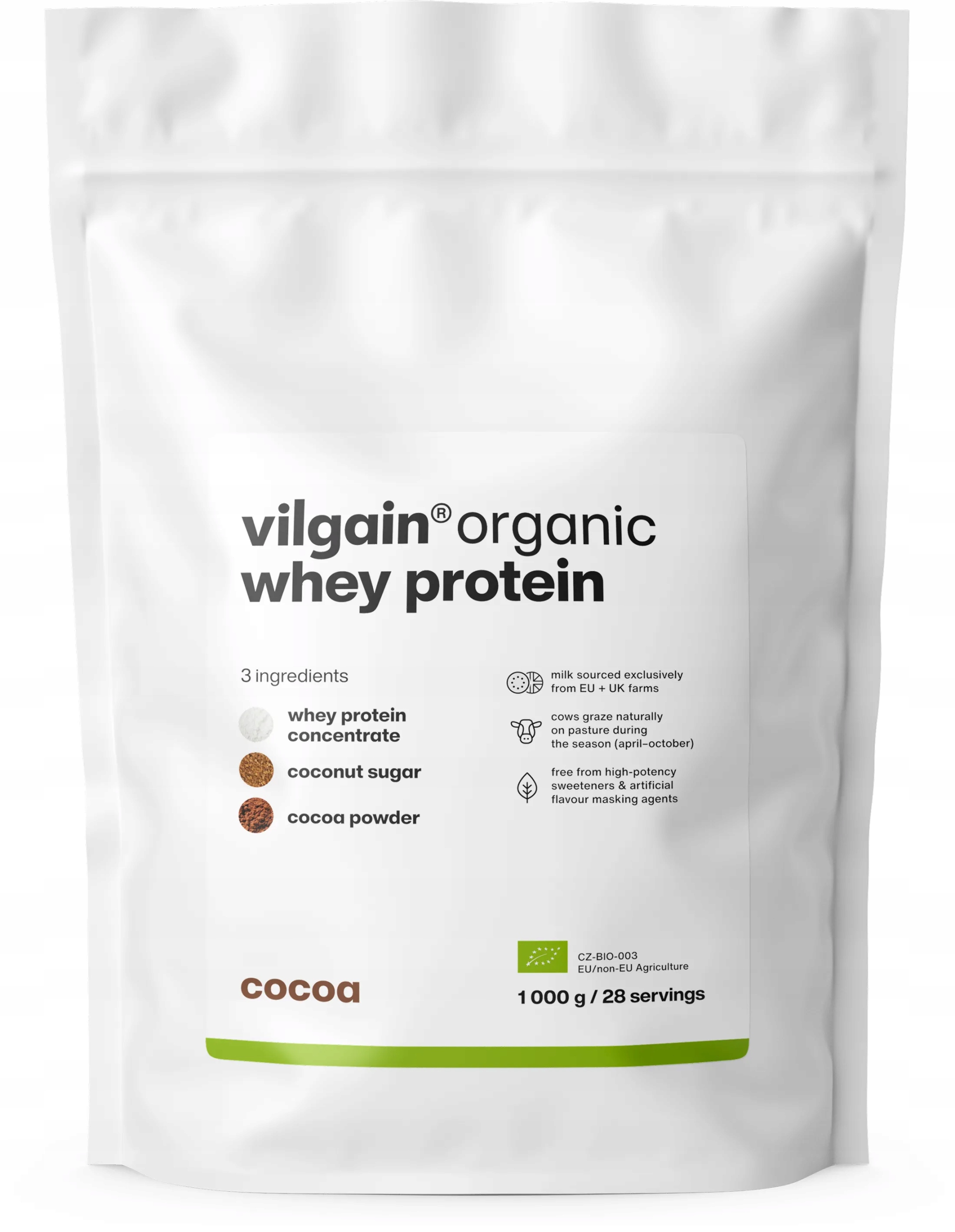 Vilgain Bílkoviny Whey Protein organic Bio cocoa 1 kg