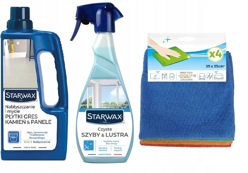 Levně Sada pro úklid obývacího pokoje Starwax Mytí podlah Čisté sklo Utěrky