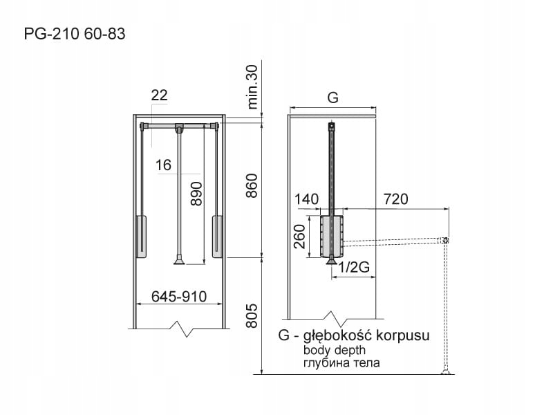 PANTOGRAF ATM PG-210 60-83cm CHROM/BIAŁY DRĄŻEK WIESZAK DO SZAFY EAN (GTIN) 60894010923013