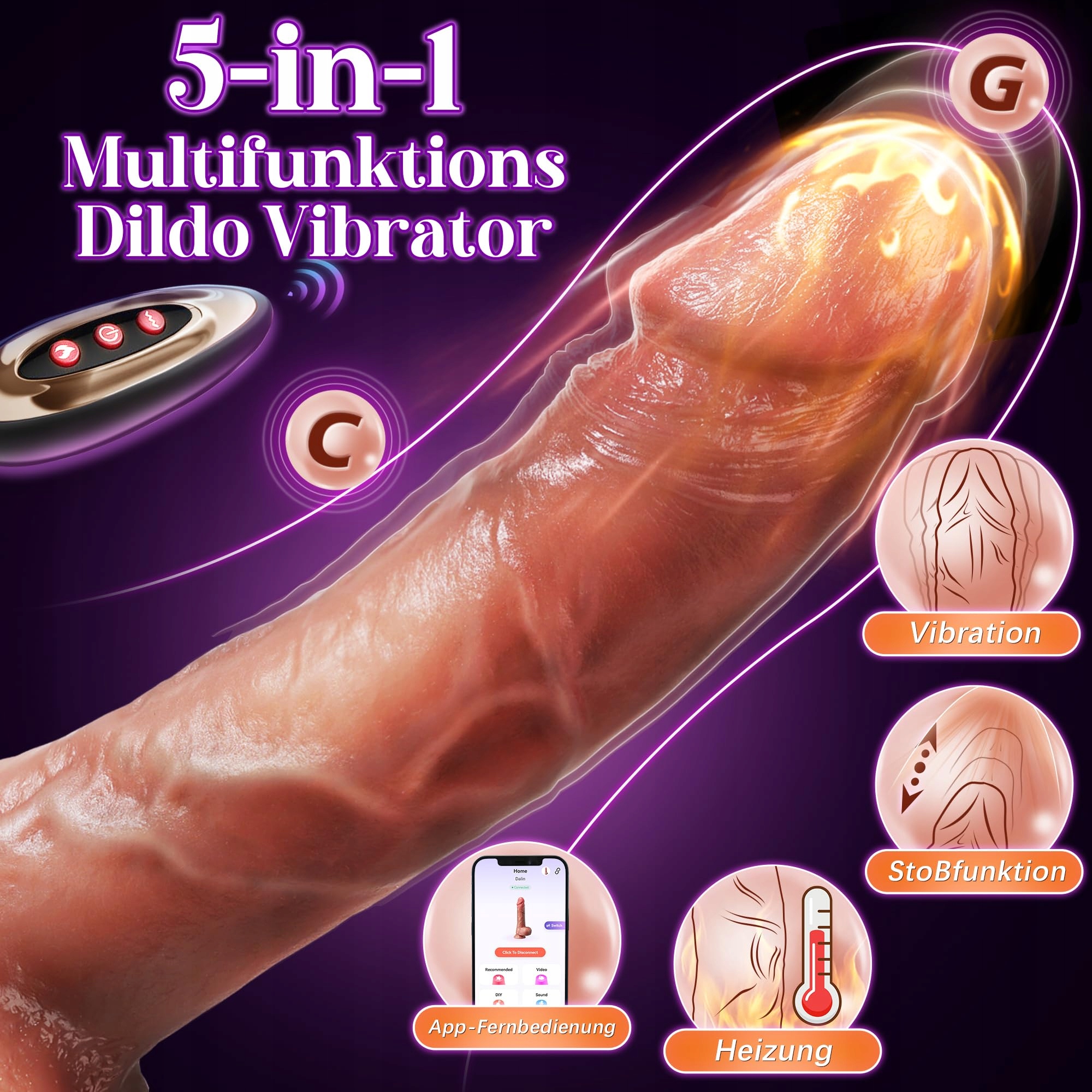 KI INTERAKTYWNY WIBRATOR DLA KOBIET Z FUNKCJĄ PCHNIĘĆ SILIKONOWY XXL 22CM — miniatura 2