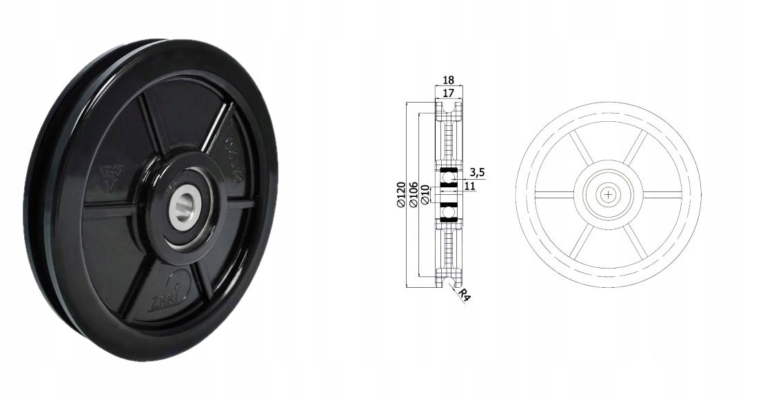 Rolka profilowana fi 120mm fi 10mm linka fi 8 Marka inny