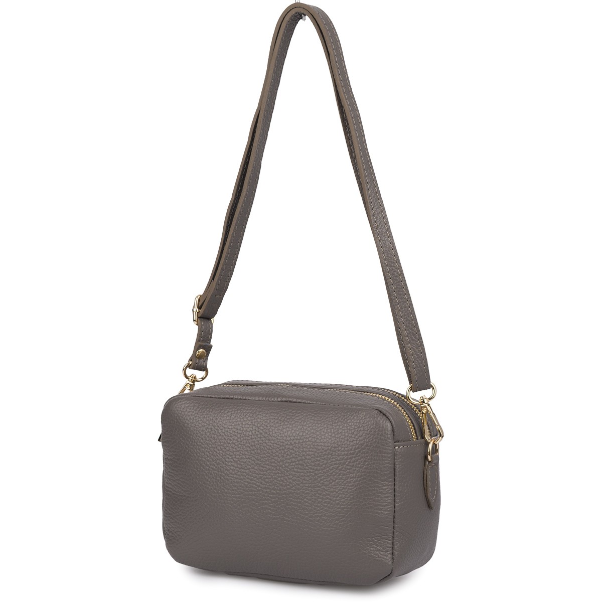 Kožená dámská kabelka přes rameno, dvoukomorová, prostorná na opasku, taupe P10