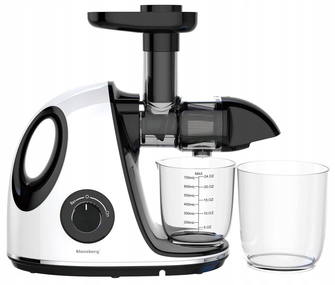 Pomalý odšťavňovač ovoce a zeleniny, horizontální, 150 W, bílý, Klausberg