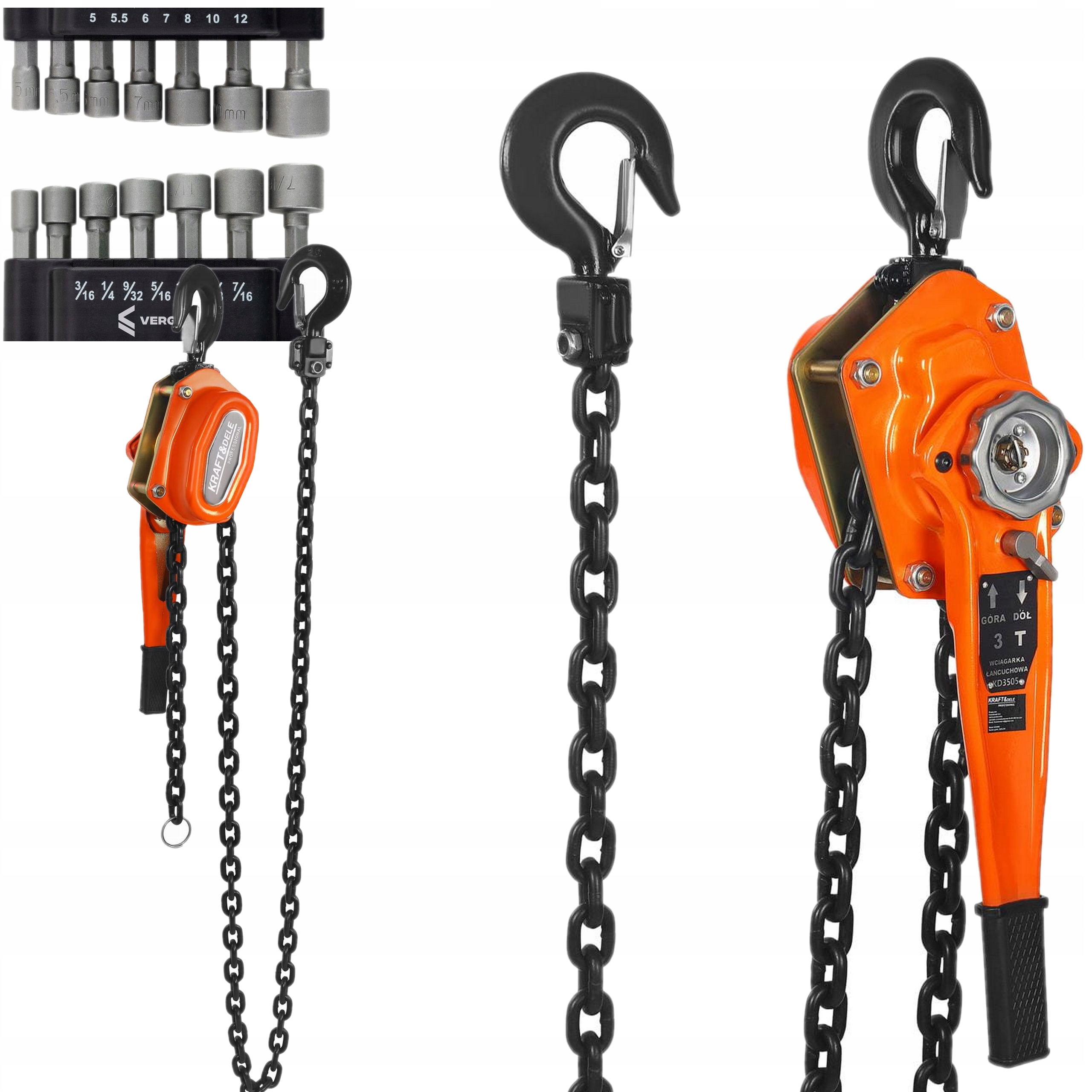 Ruční Řetězový Naviják S Chrastítkem rukcug 3t 3m Klíče 14 ks