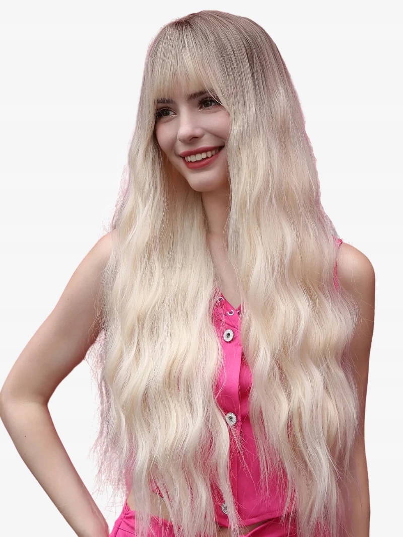 Extra dlouhá paruka s ofinou, syntetické vlasy, bílá blond LC3009 Dárek