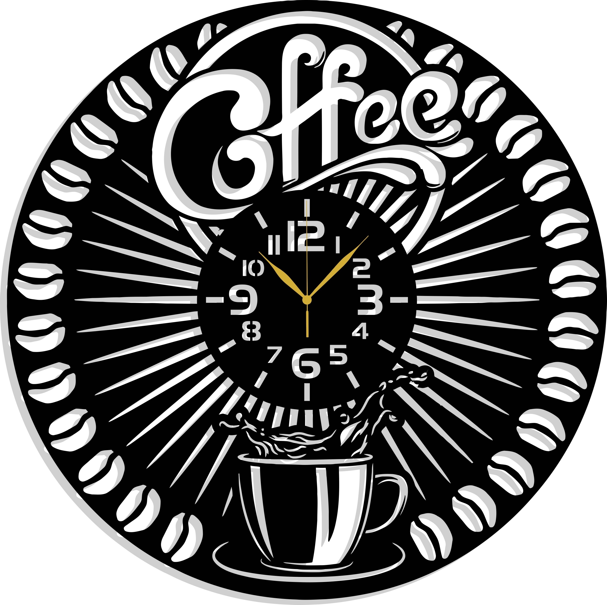 Nástěnné Hodiny Do Kuchyně Pražírny Kávy Pro Baristy coffee 60CM 3D