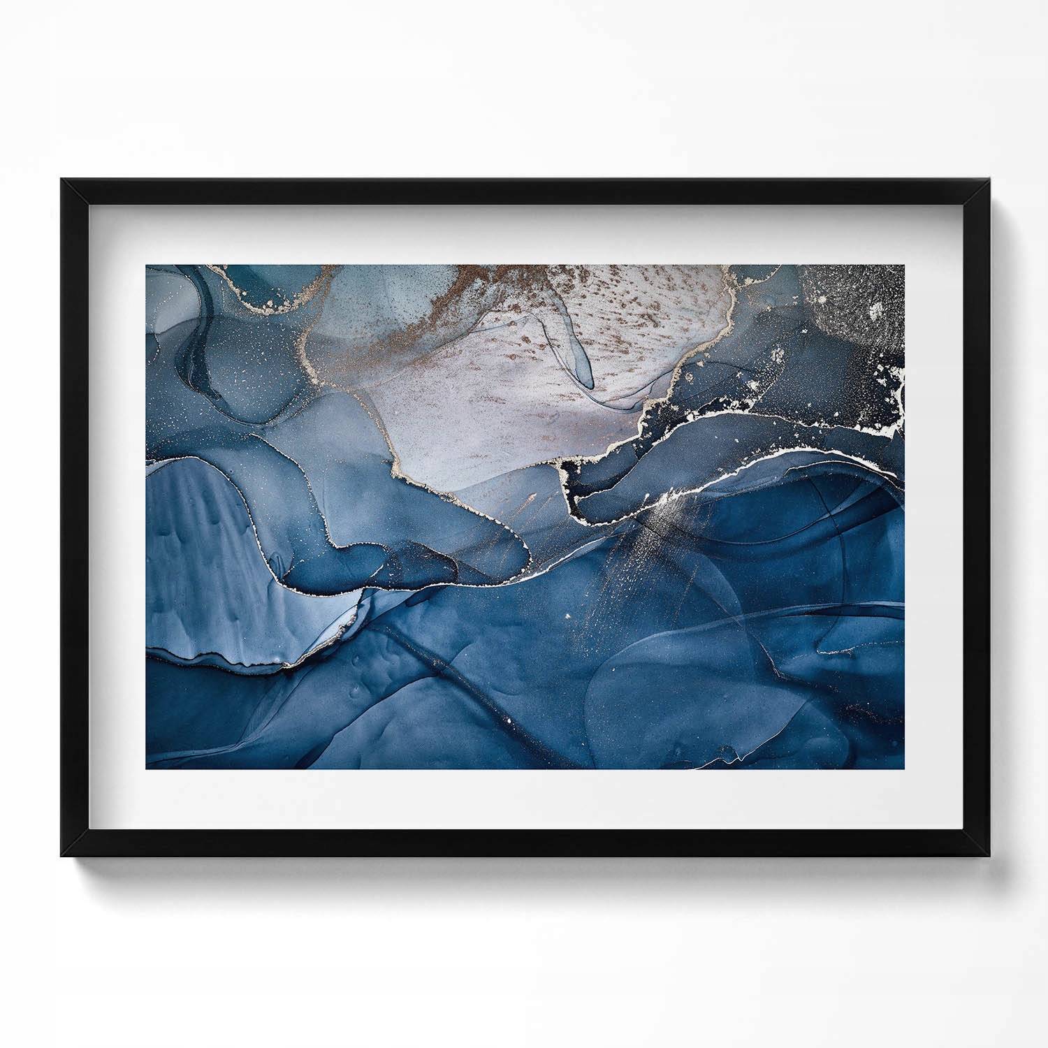 Dekorativní nástěnný obraz s rámem a loftovou grafikou Modrá abstrakce 70x50 cm