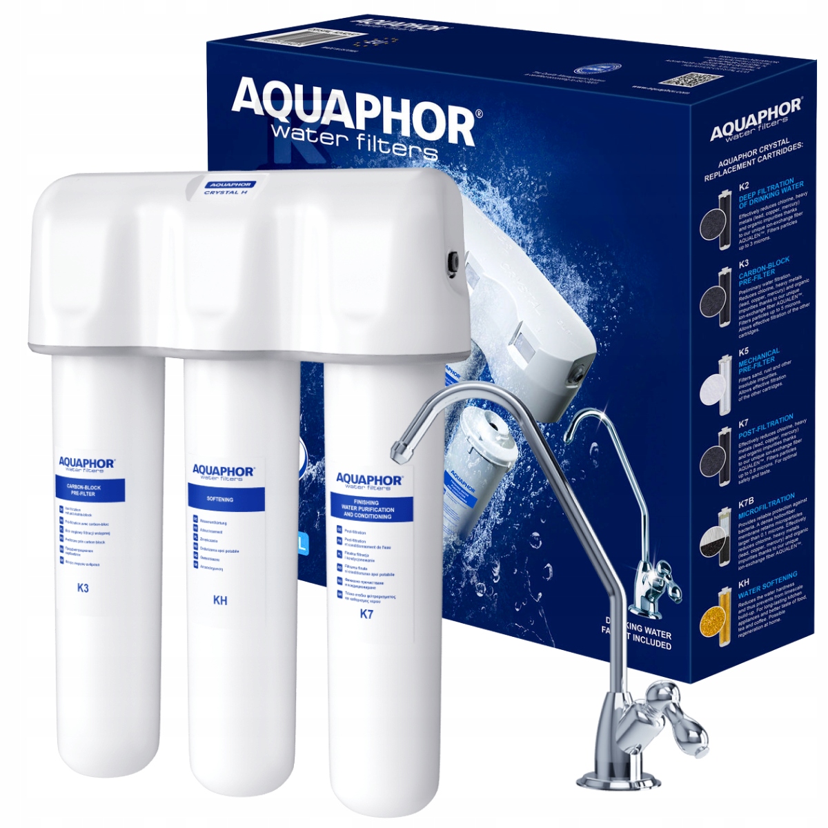 Aquaphor Kryształ H podzlewkowy filtr zmiękczający wodę , wkład K3, Kh i K7