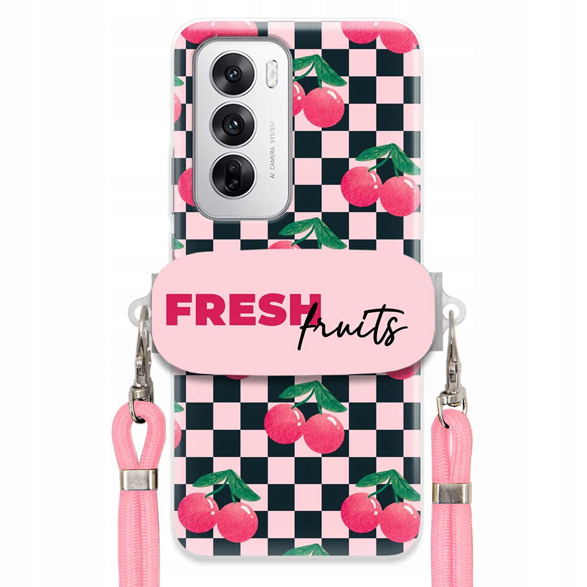 Pouzdro pro Oppo Reno 12 5G Crossbody vodítko držák Šachovnice Fresh Fruits