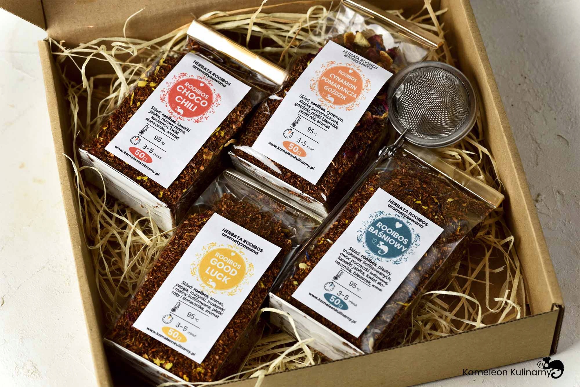 ZESTAW PREZENTOWY 4 herbaty ROOISBOS i zaparzacz Marka inna