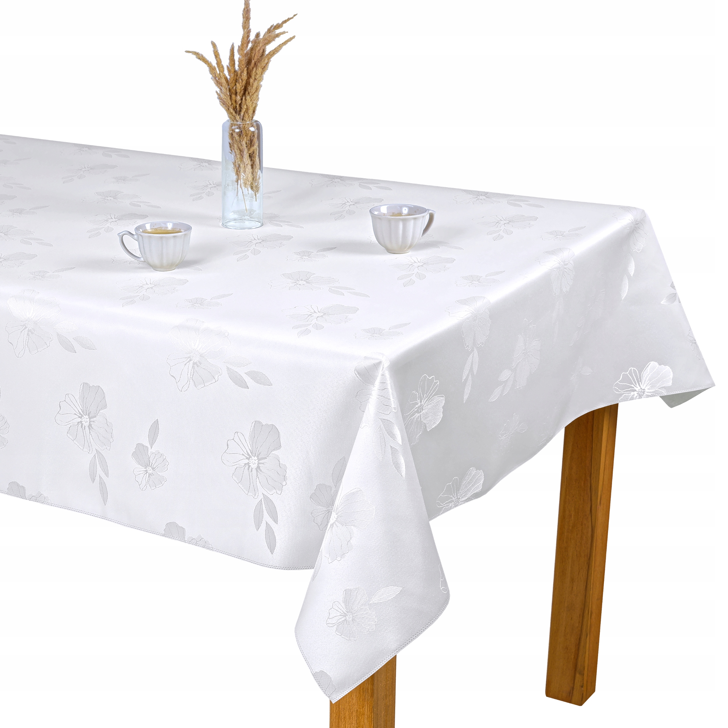 Obrus Plamoodporny w Kwiaty Biały Nowoczesny 140x160 cm