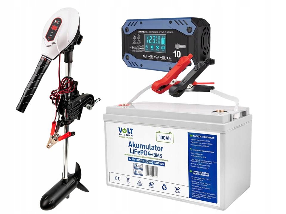 Silnik Elektryczny Do Łodzi 70lb 800W Akumulator LIFEPO4 100Ah Prostownik