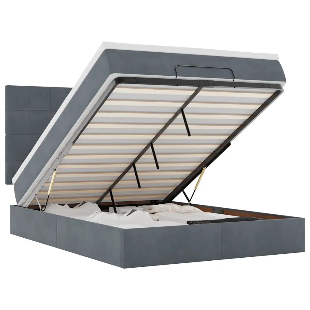 Otomana s matrací a Led osvětlením, tmavě šedá, 203 x 144 x 118/128 cm