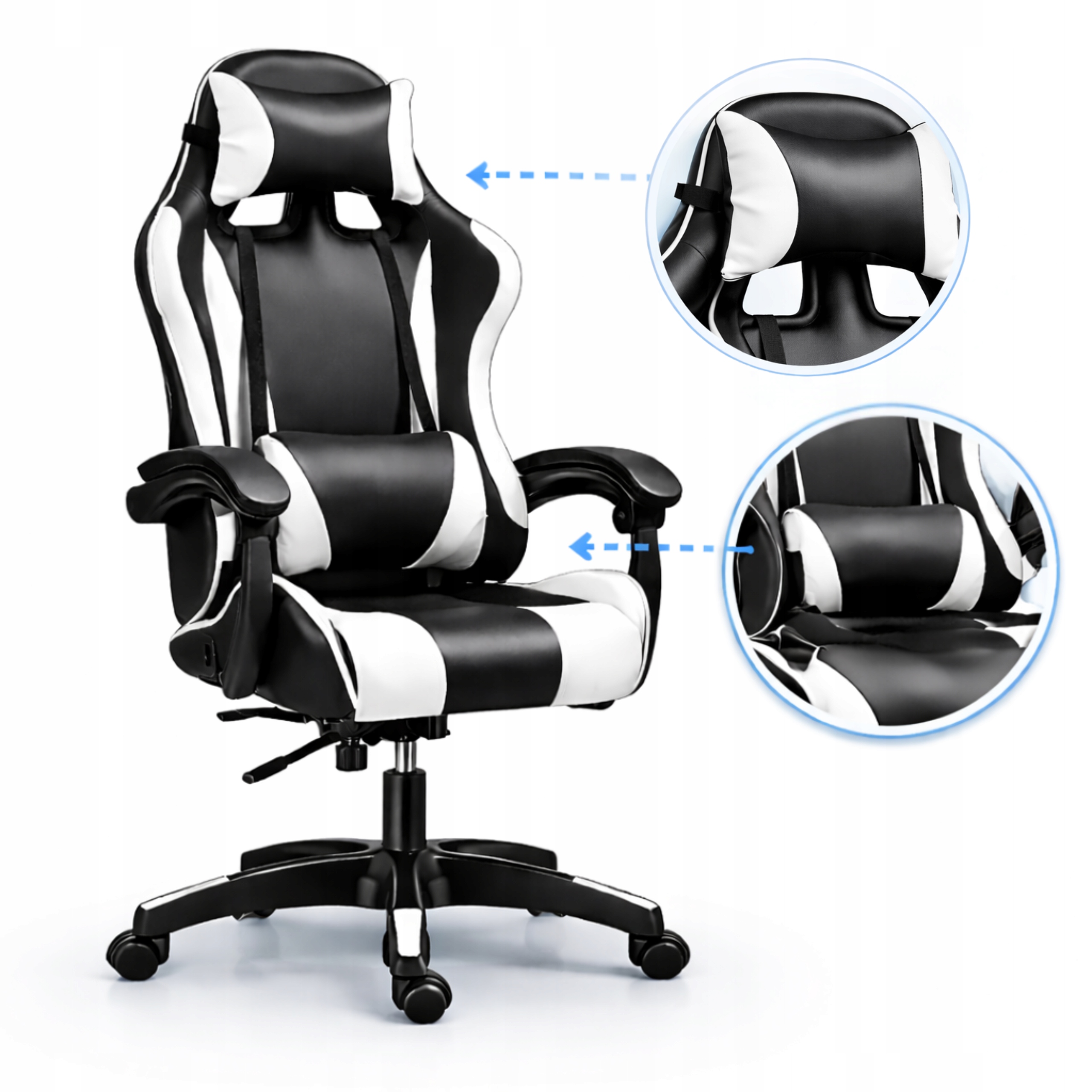 Fotel Gamingowy dla Gracza Obrotowy Regulowany Dwie Poduszki