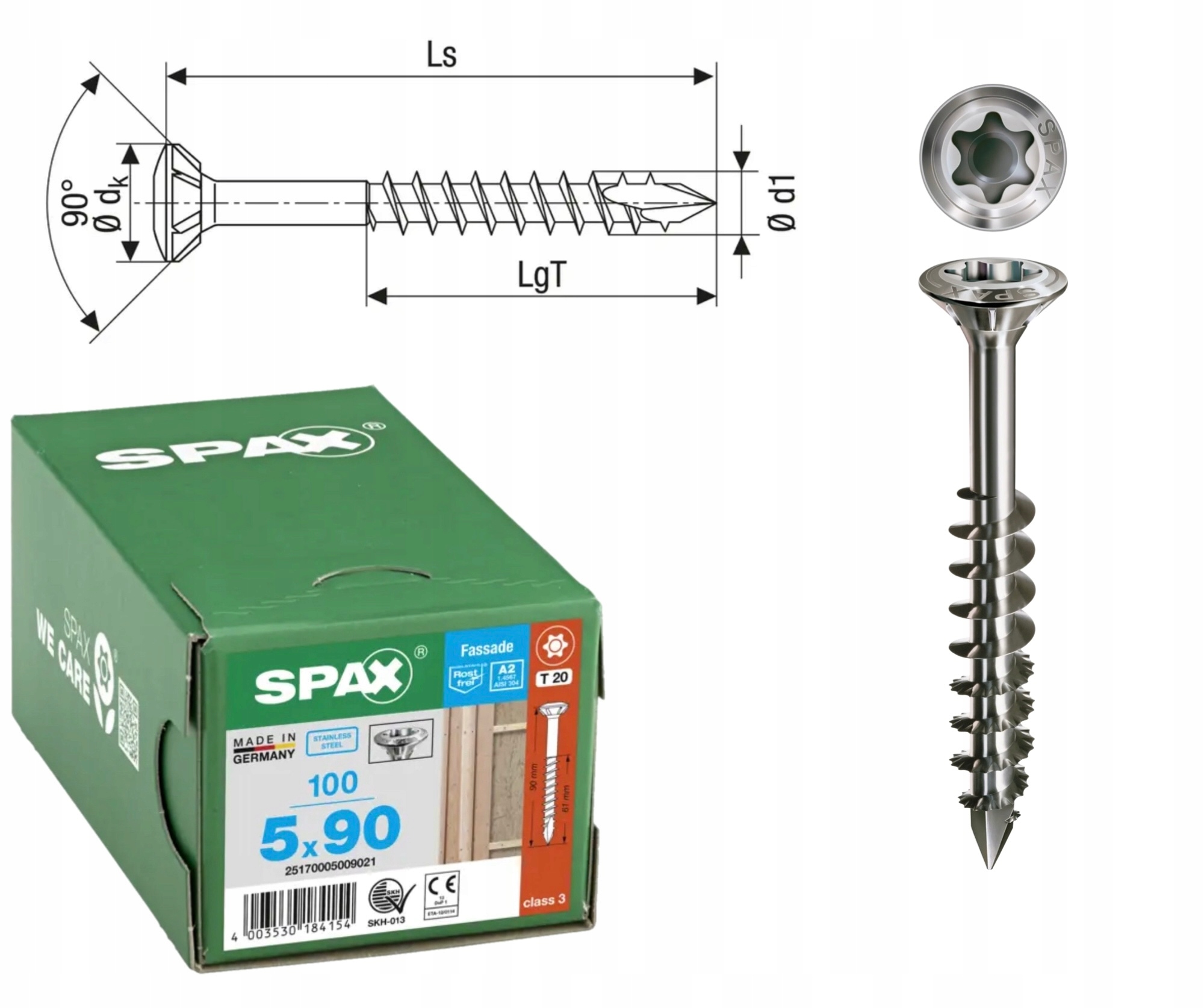 Šroub do fasádní desky, ocel A2 Spax 5 x 90 mm 100 ks