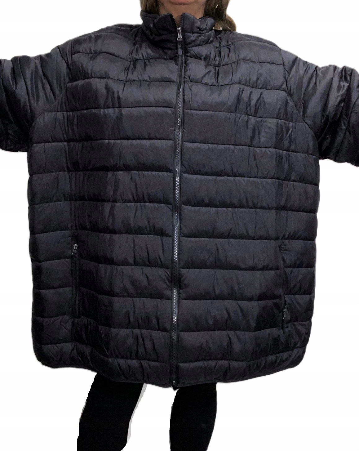 Černá Pikovaná Zateplená Bunda Na Zip 6XL pás 160 cm