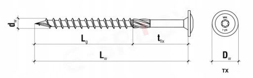 Wkrety Ciesielskie do Drewna Talerzowe TORX Klimas WKCP 6x200 100 szt Kod producenta WKCP-06200(100)